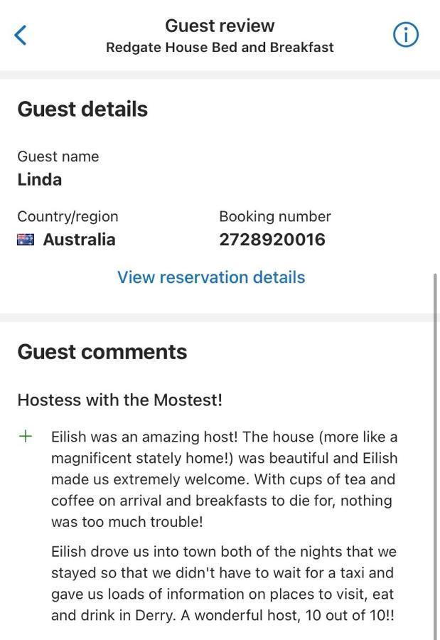 Redgate House Bed & Breakfast Londonderry Eksteriør billede